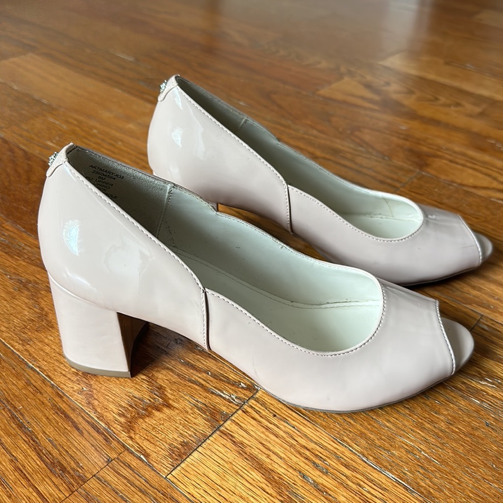 Anne Klein Blush Patent Leather Block Heel Pumps